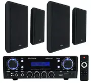 Rockville BLUAMP 100 Home Stereo Receiver Amplifier+4) Black Wall Mount Speakers