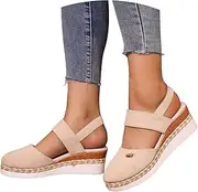 [Generic] Women's Comfy Wedge Heel Sandals, Womens Closed Toe Espadrilles Platform Wedge Ankle Strap Sandals Comfortable Anti Slip Beach Casual Shoes