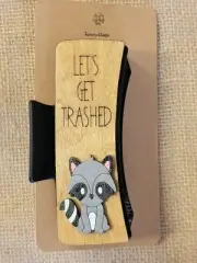 Hand Painted Wood Cut Racoon Claw Clip On Black Clip 4.1"