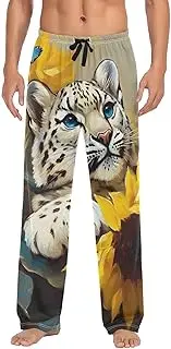 [PDZRMY] Snow Leopard Sunflower Pajama Pants for Men Men's Separate Bottoms, Lounge Pants with Pockets S