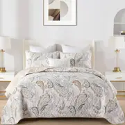 The Bed Linen Beige Paisley Coverlet Set-Quilted Bedspread-Queen