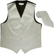 New Men's Formal Tuxedo Vest Waistcoat_Necktie solid silver wedding prom party