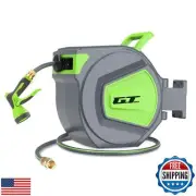 GOTUU Retractable Garden Hose Reel, 1/2 in x 100 ft Water Hose Reel, Wall Mou
