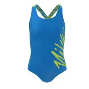 Girls sz 8-9 s Nike Script Logo Crossback One-Piece Swimsuit blue green