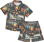 [Caihoyu] Big Boy Hawaiian Button Down T Shirt Shorts Set Toddler Little Boys Outfit Summer Clothing