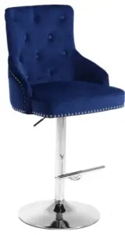 Meridian Furniture Claude Velvet Adjustable Bar Stool in Navy chrome base