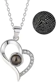 [Generic] 100 Languages I Love You Necklace Projection Love Heart Necklace，I Love You in 100 Languages Heart Pendant Necklace Women's Valentine's Day Birthday Gift Wife Girlfriend