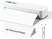 SLCZCZ Travel Thermal Wireless Portable Printer, Bluetooth & USB Inkless Printing Inkless Printer Support A4/A5 Thermal Paper, Compatible with Android & iOS Phone/Laptop White
