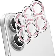 3 Pack for iPhone 16/iPhone 16 Plus Camera Lens Protector,Bling Tempered Glass 9 Hardness,Anti-Scratch High Definition Camera Screen Protector for iPhone 16/16 Plus (Pink)