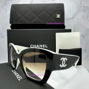 New CHANEL Sunglasses Black White CC Logo Butterfly Cat Eye Authentic