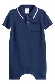 Nordstrom Tipped Cotton Sweater Romper in Navy Denim at Nordstrom, Size 12M