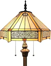 Tiffany Floor Lamp for Living Room Simple Style, Stained Glass Six Sides Light Shade, Handmade Large Reading Lighting 64 Inch Tall