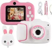 Cartoon Digital Camera 1080P Digital Video Camera for 2.0 Inch IPS Screen 4X Built-in Battery Cute P Frames Interesting Games with Neck Strap Birthday Boys White