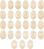 27pcs Easter Egg Fillers, Wooden Easter Reward Tokens Coins Include 24 Different Designs and 3 Blank DIY Tokens Basket Stuffers Activities Gifts for Kids (Egg Shape)