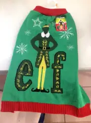 BUDDY THE ELF DOG SWEATER Christmas Holiday Sz M 25" chest stretchy X-mas NEW