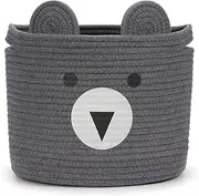 Goodheim Toy Storage Basket, Kids Laundry Basket Foldable, Baby Hamper Woven Rope Basket for Nursery Cat Decor Bedroom, Toy Storage Box for Boys Girls Dog Cat(Gray Bear,M)