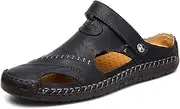 [Asifn] Men's Leather Sports Sandals Slippers Outdoor Hiking Shoes Beach Athletic Fisherman Walking Summer Anti-Slip Lightweight, Black, 10.5