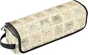 Beige Cats Face 2 in 1 Hair Tools Organizer with Heat Resistant Pad Large Capacity Hair Straighteners Organizer for Straigheners, Curling Iron, Hair Dryer Portable Organizer