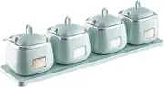 YMYL Set of 4 Condiment Jars Spice Container with Lids Spoons and Tray, Salt Sugar Bowls Seasoning Pots Set for Home Kitchen Counter, Y2205