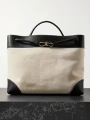 [Bottega Veneta] Bottega Veneta - Andiamo Large Embellished Leather-trimmed Canvas Tote - Ecru - One size One size Ecru