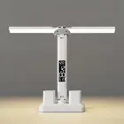 LED Clock Table Lamp USB Chargeable with Pen Holder&Calendar Dimmable for Study
