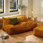 Cadence & Co. Wilde Ribbed Luxe Fleece Double Sofa Bean Bag Lounge Cover Mustard