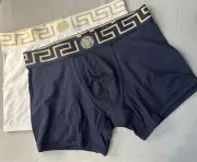 Versace Greco Boarder 2-Pack Navy & White Trunks/ Boxer Briefs Men Sz 4 (US S)