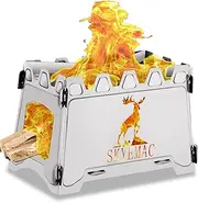 Camping Wood Burning Stove Portable - Folding Camp Stove Collapsible Backpacking Stove Stainless Steel Campfire Stove Outdoor Cooking Foldable Lightweight Stove for Picnic Hiking BBQ