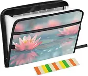 Quteprint 13 Pockets Expanding File Folder with Zipper Closure, Lotus Summer Flower Accordion File Folder with Sticky Labels, Letter Size A4 Papers Expandable File Document Organizer