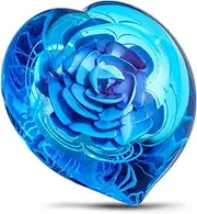 Blown Glass Paperweight Heart Shape Flower Birthday Gift (Heart Pink Flower)