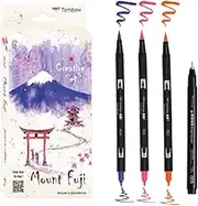 Tombow Creative Set Japan Edition Mount Fuji Set, 3 ABT Dual Brush Pens & MONO Drawing Pen, Watercolour Paper with QR Code Video Tutorial [Japan Set2]
