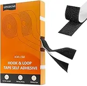 UPXDUMI Hook and Loop Tape 30mm x 5m Multipurpose Tape Self Adhesive Strips Black Double Sided Sticky Back Roll Suitable for Home Carpet Sofa Wall Hanging Fabric Sew Industrial Outdoor Etc