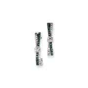 14k White Gold w/ Blue and White Real Diamond J-Hoop Post Earrings