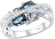 [Generic] Ring Women Retro Creative New X Shaped Hollow Sea Blue Zircon Ring for Gift Crystal Rings Size 8 (Silver, 11)