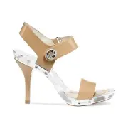 Michael KORS LANI NUDE LUGGAGE MK LOGO LUCITE FOOTBED CLOGS US 9 I LOVE SHOES FR