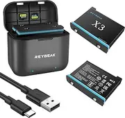 REYGEAK 2 Packs Replacement Insta 360 X3 Battery 1800mAh and 2-Channel LED USB Quick Battery Charger Hub, Replacement Battery Pack Charger Accessories for Insta 360 X3 (X3-Model1)