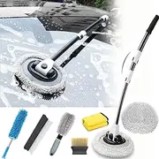 7Pcs Car Wash Kit,43" Car Wash Brush with Long Handle,15° Curved Car Cleaning Brush with Telescopic Handle,Car Detailing Kit For Washing Caravan Van Truck Boat