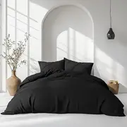 King Bed Quilt Cover Set with Extra Standard Pillowcase - Black