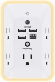 Outlet Extender with Night Light, Multi Plug Outlet, USB Wall Charger White
