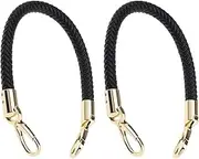 EMSea 2PCS 40cm Replacement Handbag PU Braided Handles with Gold Spring Buckle Bag Straps for Handbag Purse DIY Craft Bag Making Accessories Black
