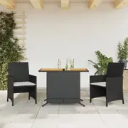 3 Piece Bistro Set with Cushions Black Poly Rattan vidaXL