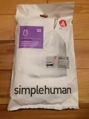Code A 30 Ct SIMPLEHUMAN Custom Fit Trash Bags Can Liners Refill Size White Pack