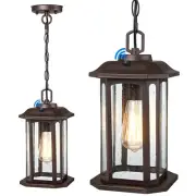 13.4'' Dusk to Dawn Outdoor Pendant Lights for Porch, Brown Hanging Porch Lig...