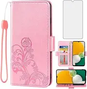 [Asuwish] Compatible with Samsung Galaxy A13 5G Wallet Case and Tempered Glass Screen Protector Flip Wrist Strap Card Holder Stand Cell Phone Cover for A04S M13 G5 A 13 2022 13A A135G SM A136U Rose Gold