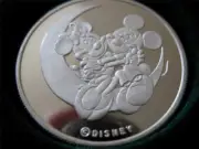 1-OZ.SILVER MICKEY & MINNI LOVERS ON CRESENT MOON FOREVER 3RD EDITION COIN+GOLD