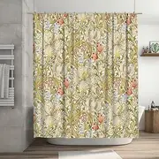 [Ansouyi] William Morris Shower Curtain Set with 12 Hooks, Bath Curtains Waterproof Polyester Fabric, Lily Art Nouveau Floral Home Bathroom Bathtubs Decor Washable Durable Fabric, 72" Wx72 L