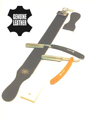 2 PCS Classic Folding Shaving Straight Razors + Leather Sharpening Strop Set NEW