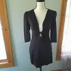 Free People Plunge Front Linen Dress Black Small NWT