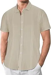 [VgueElegc] Men's Cuban Wedding Shirt Beach Tops Male Short Sleeve Casual Cuban Shirt Casual Beach Buttons Shirts