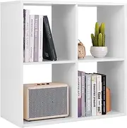 [Giantex] 4-Cube Bookshelf, Freestanding Floor Bookcase with 4 Compartments & Anti-toppling Devices, Open Back Storage Organizer Display Shelf for Living Room, Bedroom, Study, Office, White